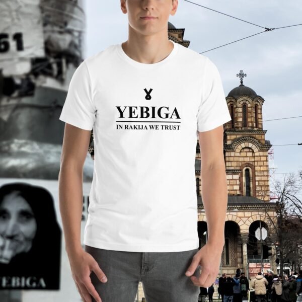 unisex-staple-t-shirt-white-front-6876eb49d6123.jpg "In Rakija We Trust" Tee - Image 1